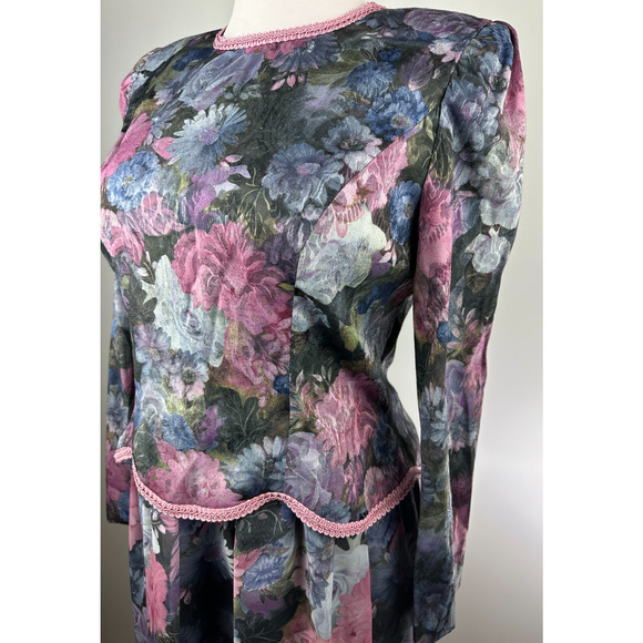 Vintage Unbranded Floral Peplum Dress Secretary Romantic Prairie Layered Size 16 - Picture 9 of 16
